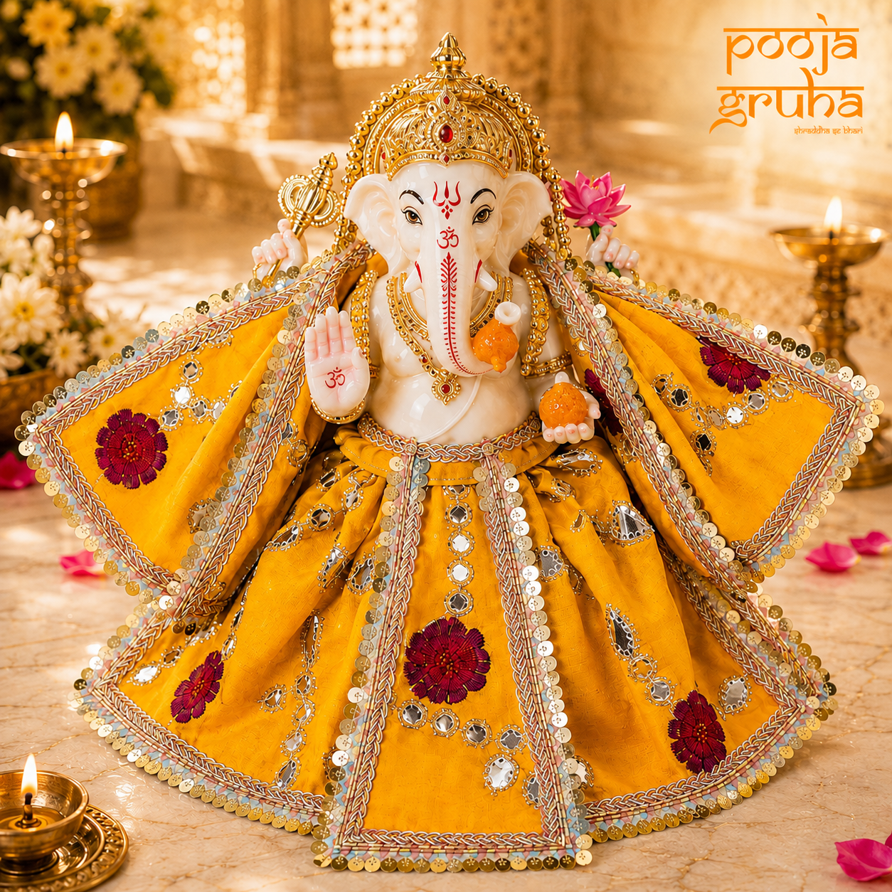 Kesariya Shringar Laxmi Ganesh Ji Dress Set