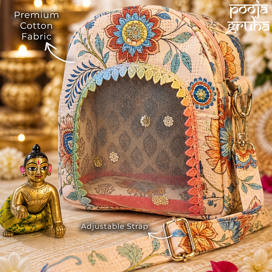Premium Cotton Laddu Gopal Travel Bag with Cushion | Pooja Gruha