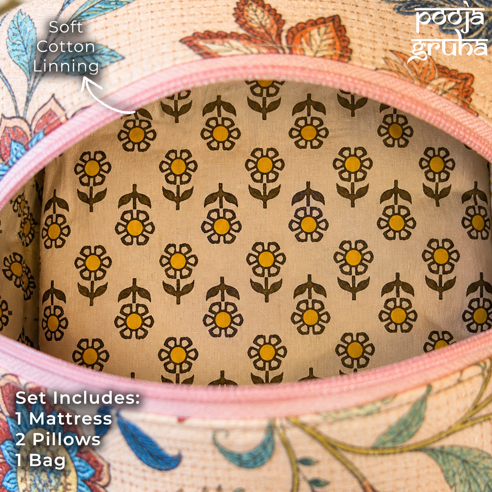 Premium Cotton Laddu Gopal Travel Bag with Cushion | Pooja Gruha