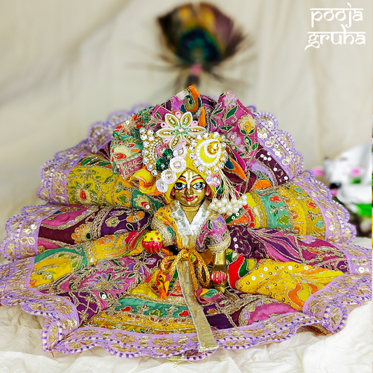 Varnika – Yellow & Purple Silk Poshak for Laddu Gopal & Radha Rani Ji