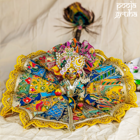 Kanak – Yellow & Blue Silk Poshak for Laddu Gopal & Radha Rani Ji