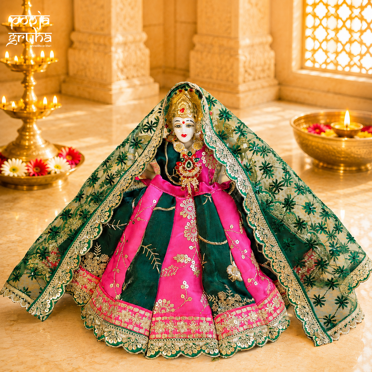 Gulabi Neel Shringar Mata Rani Dress Set