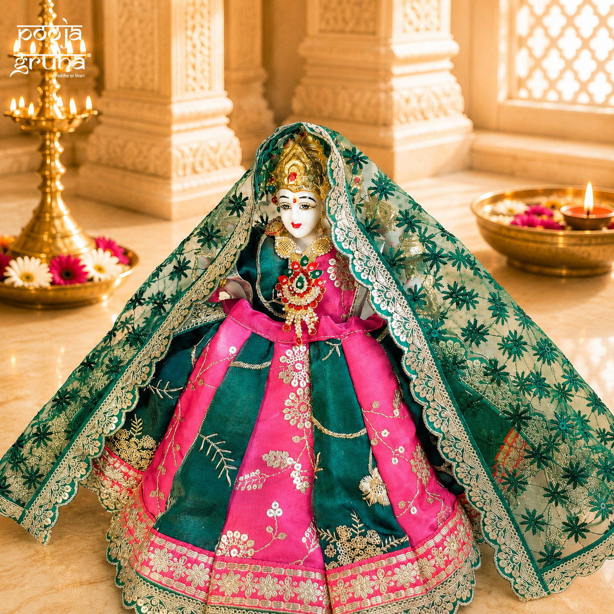 Gulabi Neel Shringar Mata Rani Dress Set