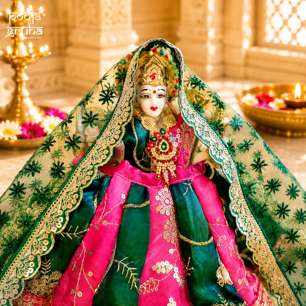 Gulabi Neel Shringar Mata Rani Dress Set