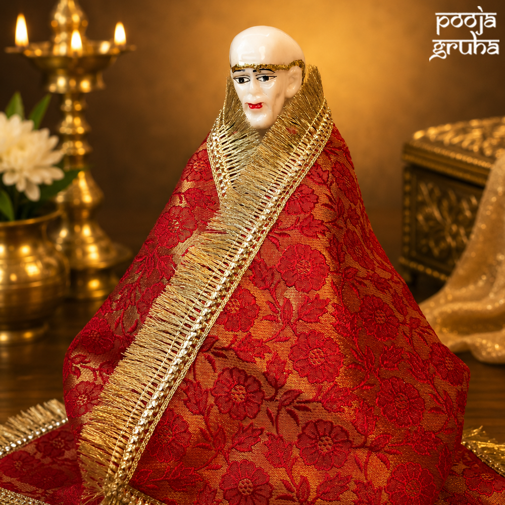 Red silk brocade Chola for Gods