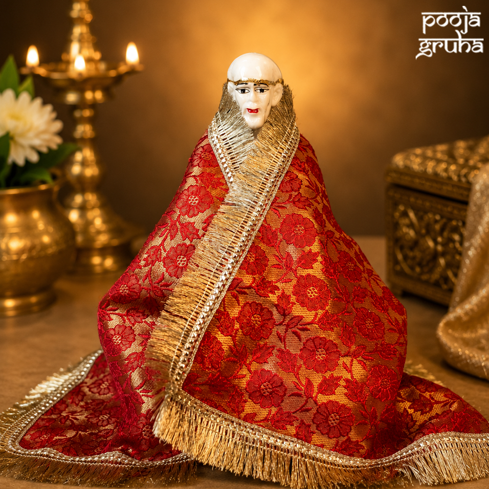 Red silk brocade Chola for Gods