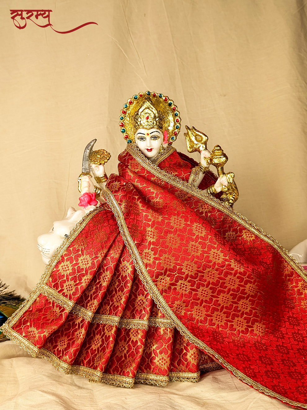 Kumkuma Devi Saree | Red Silk Brocade Saree for Mata Rani Ji