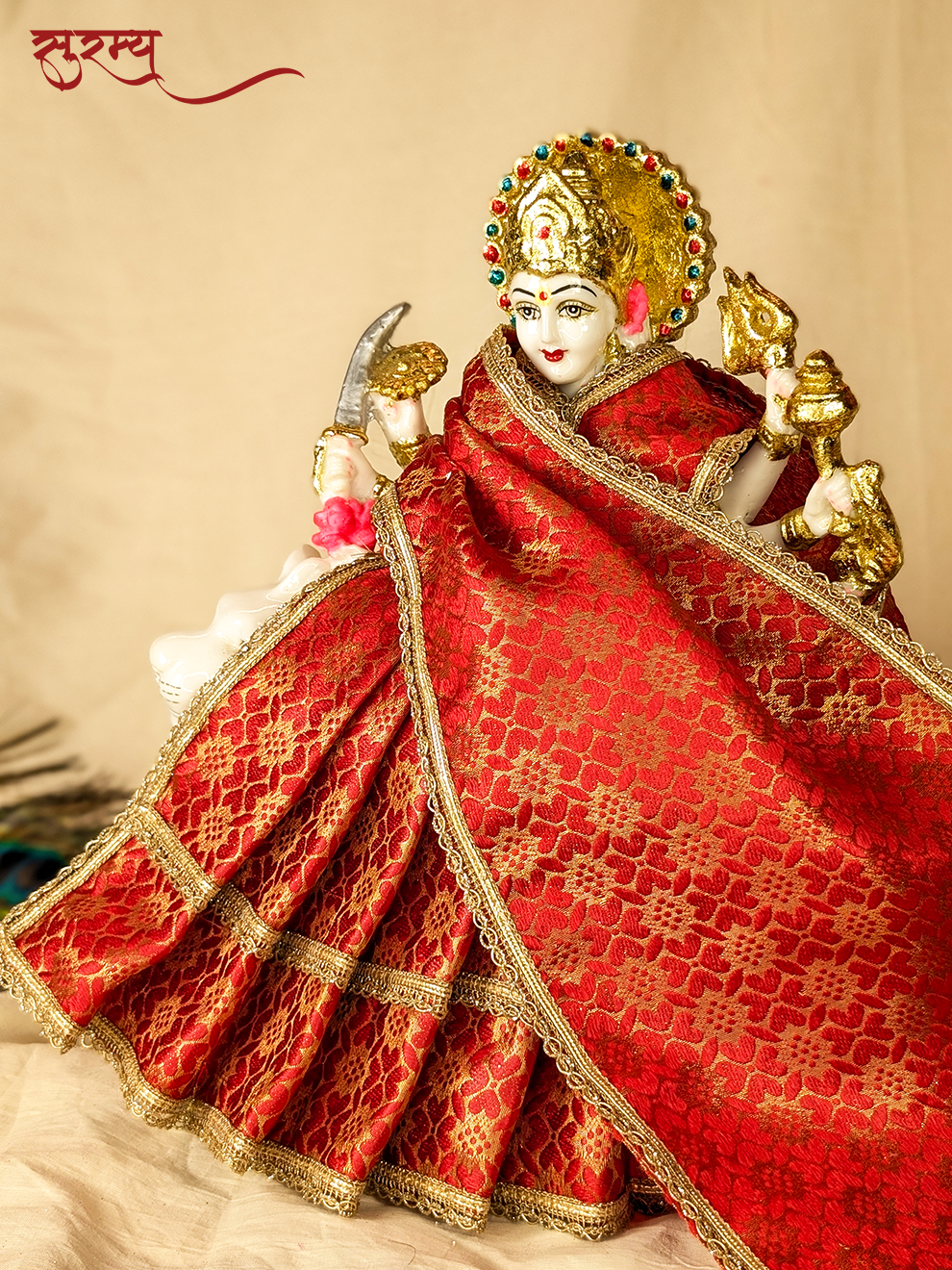Kumkuma Devi Saree | Red Silk Brocade Saree for Mata Rani Ji