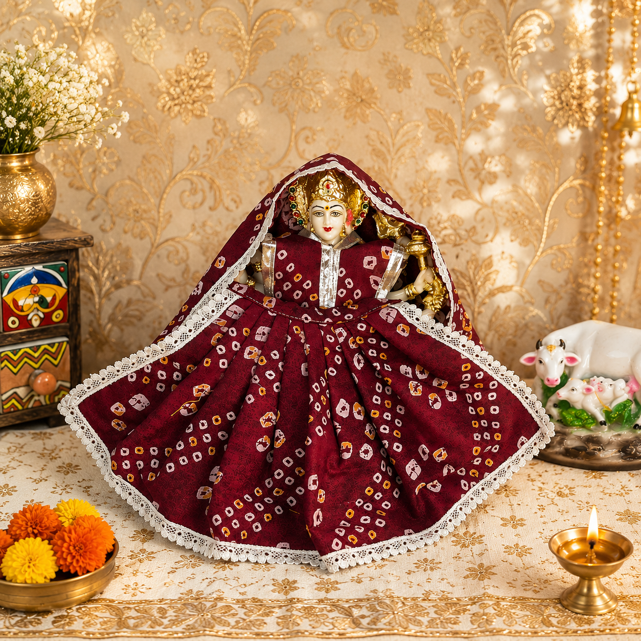 Maroon Bandhej Mata Rani Cotton Dress Set