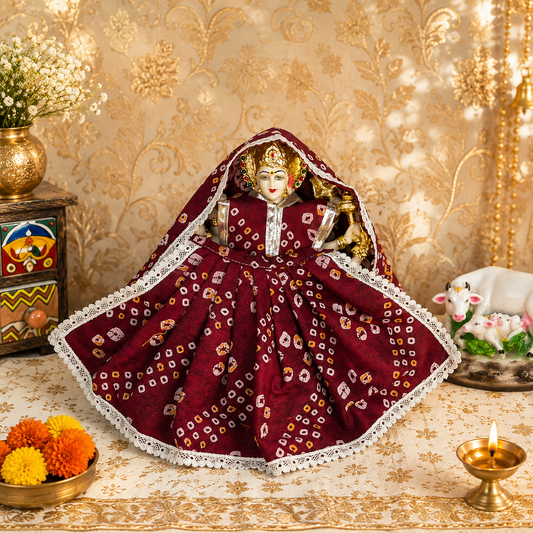 Maroon Bandhej Mata Rani Cotton Dress Set