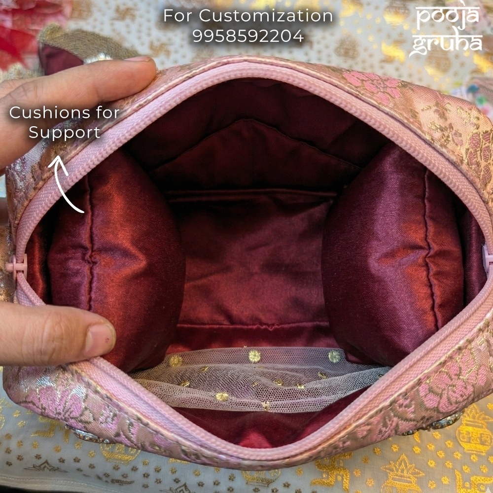 Premium Laddu Gopal Travel Bag with Cushion | Pooja Gruha
