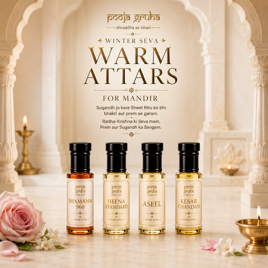 Warm 4-Pack Handcrafted Attar from Kannauj for Mandir | Shamama 960, Heena Standard, Aseel & Kesar Chandan| Pooja Gruha