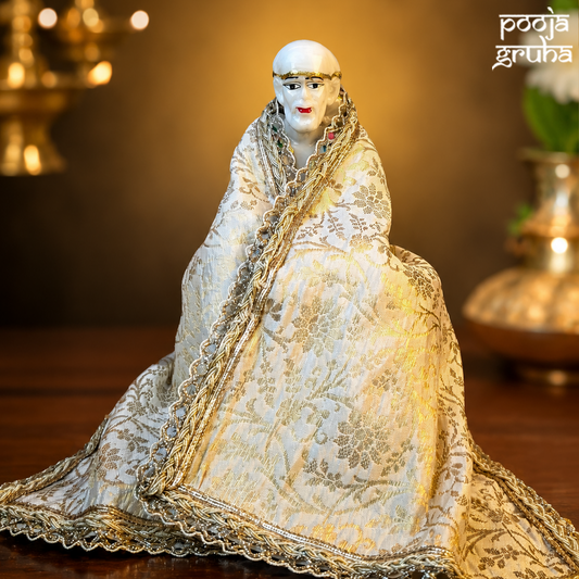 White silk brocade Chola for Gods