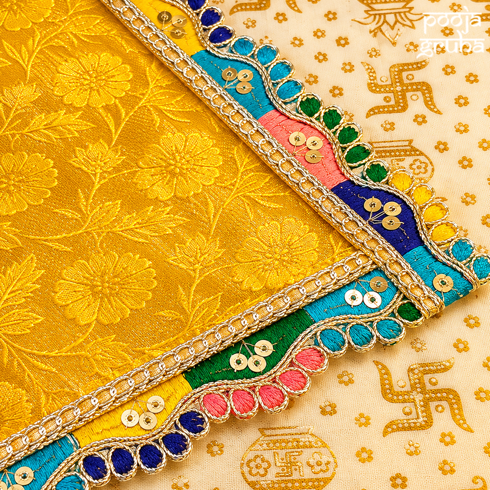 Yellow silk brocade Chola for Gods