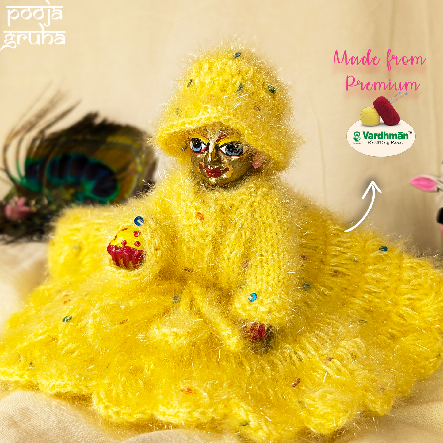 Woolen Divine Dress Set for Laddu Gopal | Handmade Winter Dress